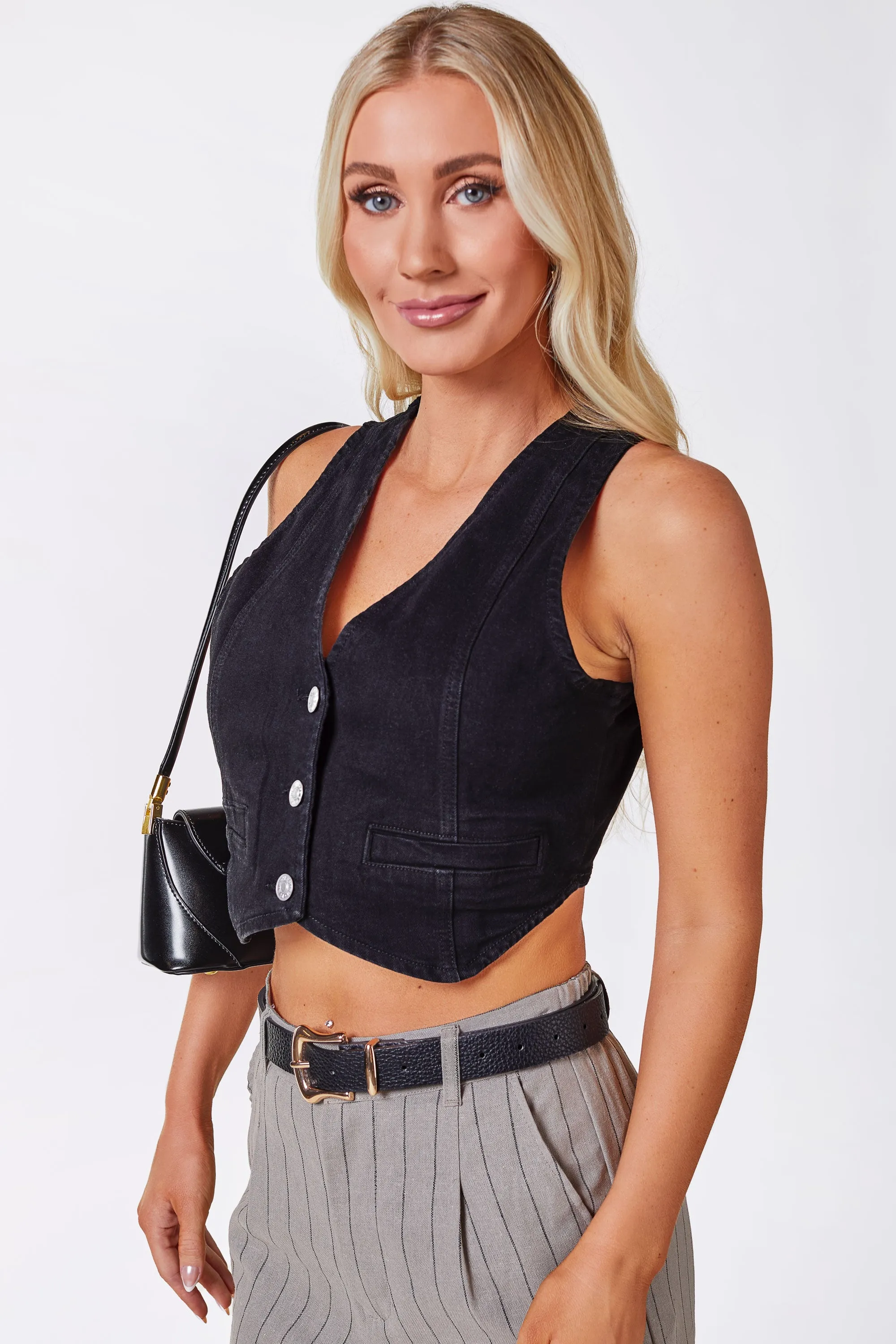 Claire Black Denim Vest