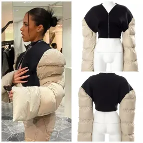 Classic runway oversize big puffer sleeve crop jacket