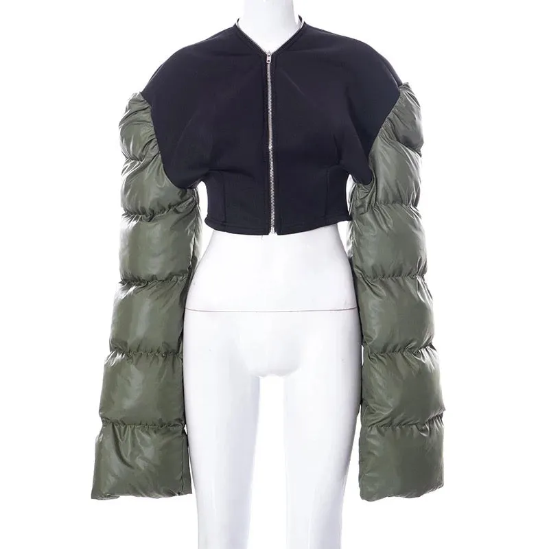 Classic runway oversize big puffer sleeve crop jacket