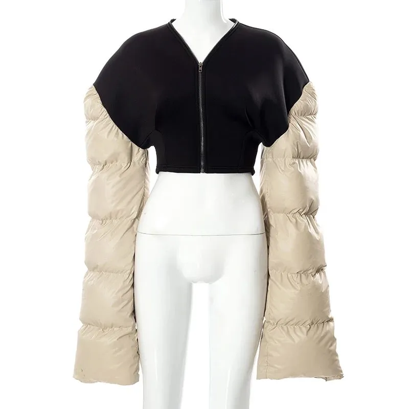 Classic runway oversize big puffer sleeve crop jacket