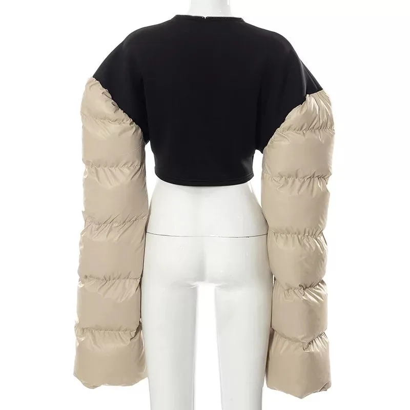 Classic runway oversize big puffer sleeve crop jacket