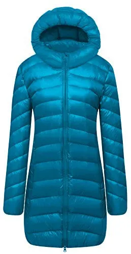 Cloudy Arch Women's Winter Outwear Light Down Coat Hooded Jacket NCK, Acid Blue, US XL, Asian XXXL