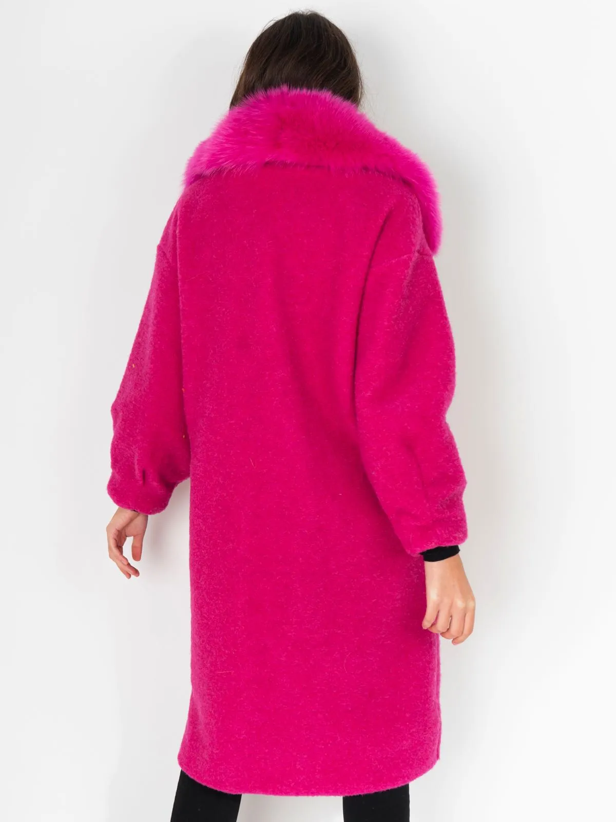 Coat with pockets and collar in fuchsia fox