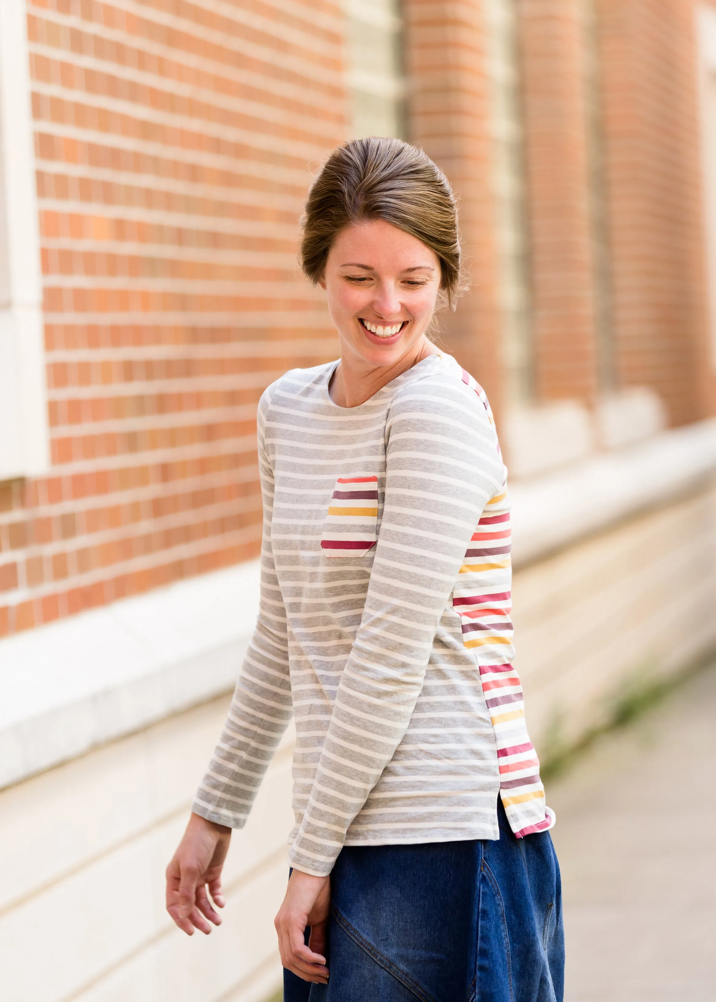 Contrast Multi Stripe Pocket Tee