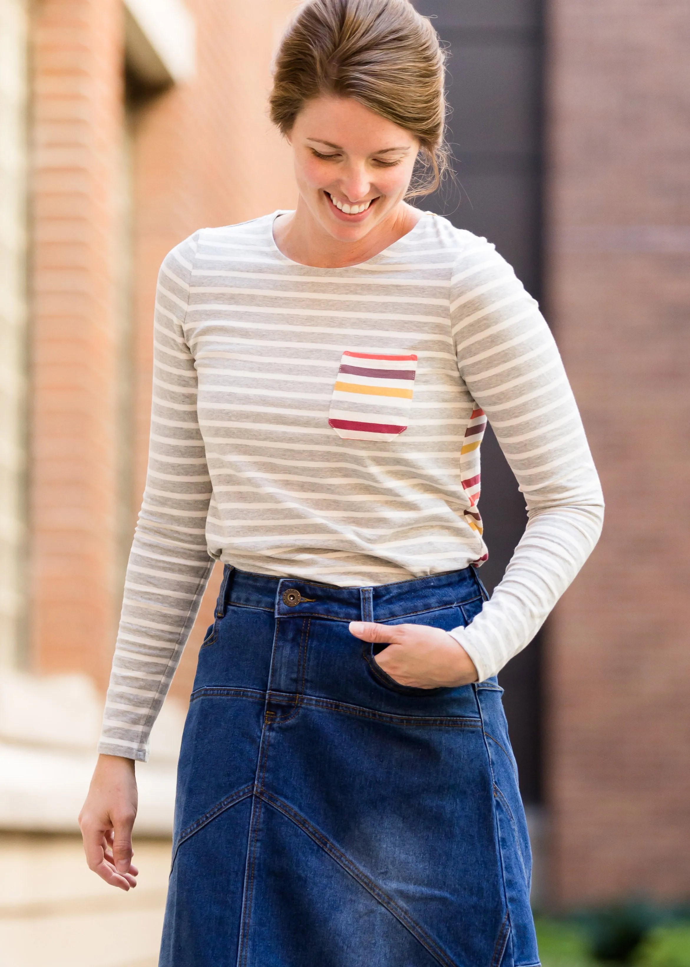 Contrast Multi Stripe Pocket Tee