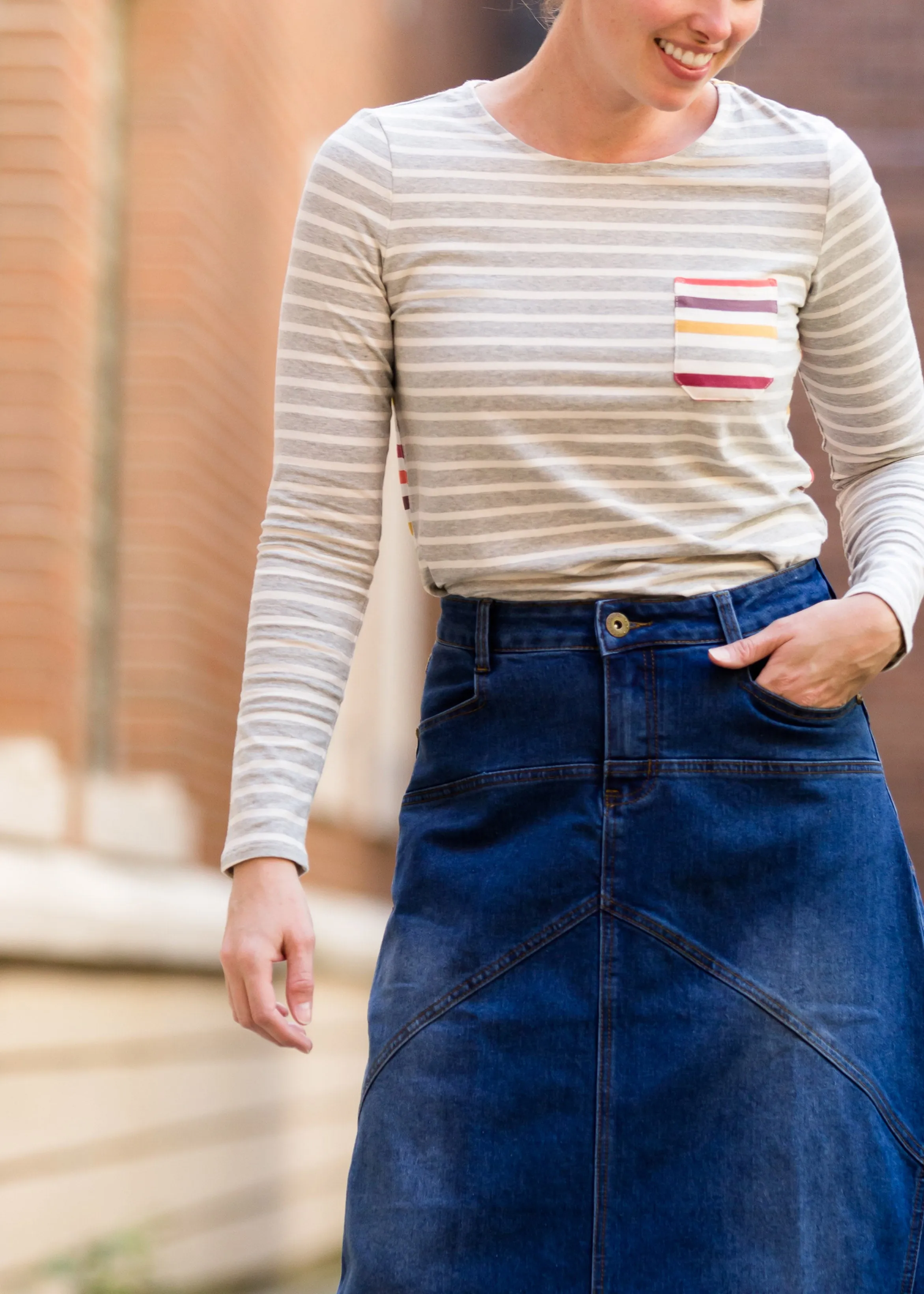 Contrast Multi Stripe Pocket Tee