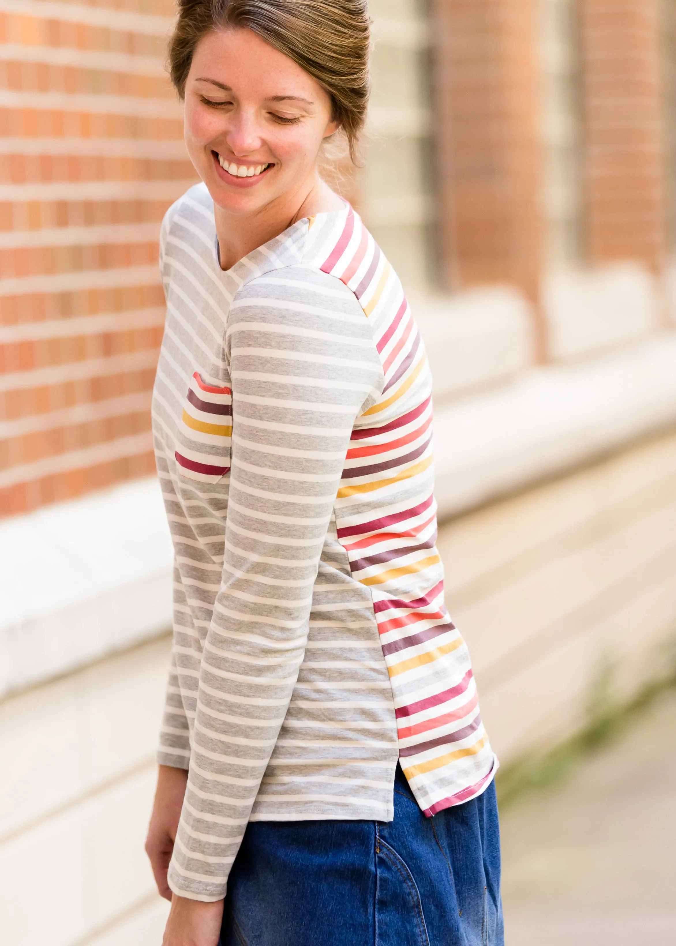 Contrast Multi Stripe Pocket Tee