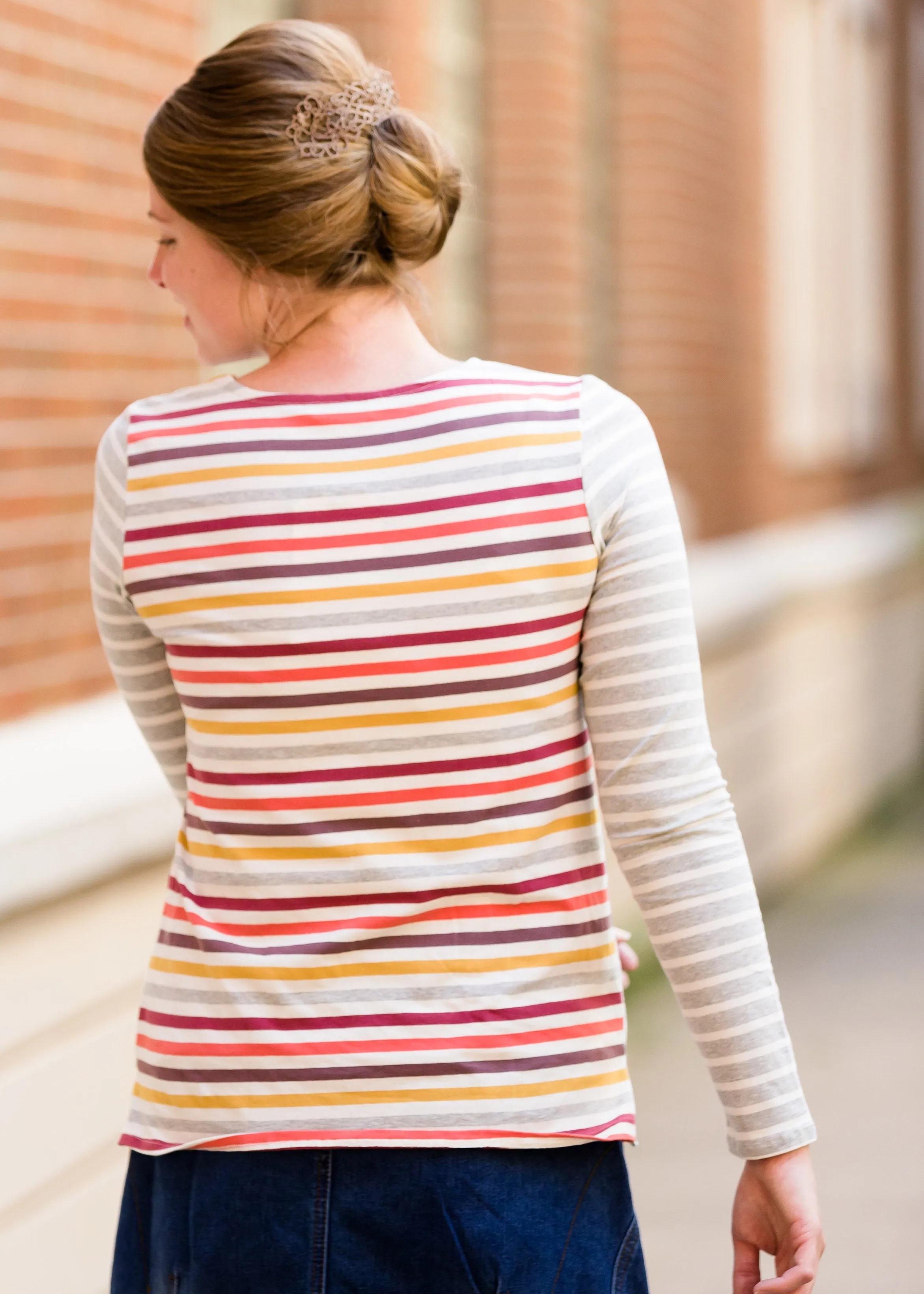 Contrast Multi Stripe Pocket Tee