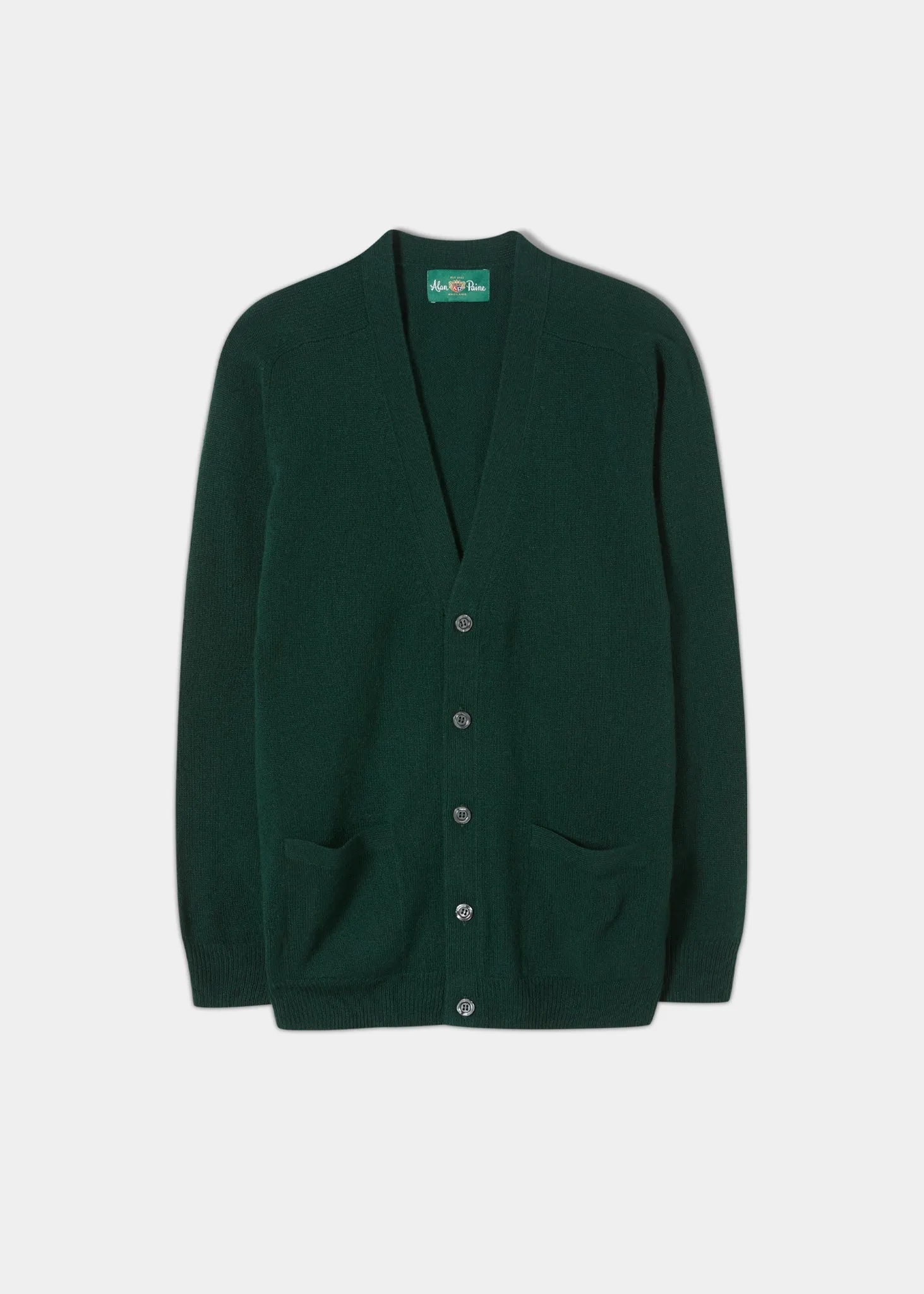 Cornwall Lambswool Cardigan in Tartan Green - Classic Fit