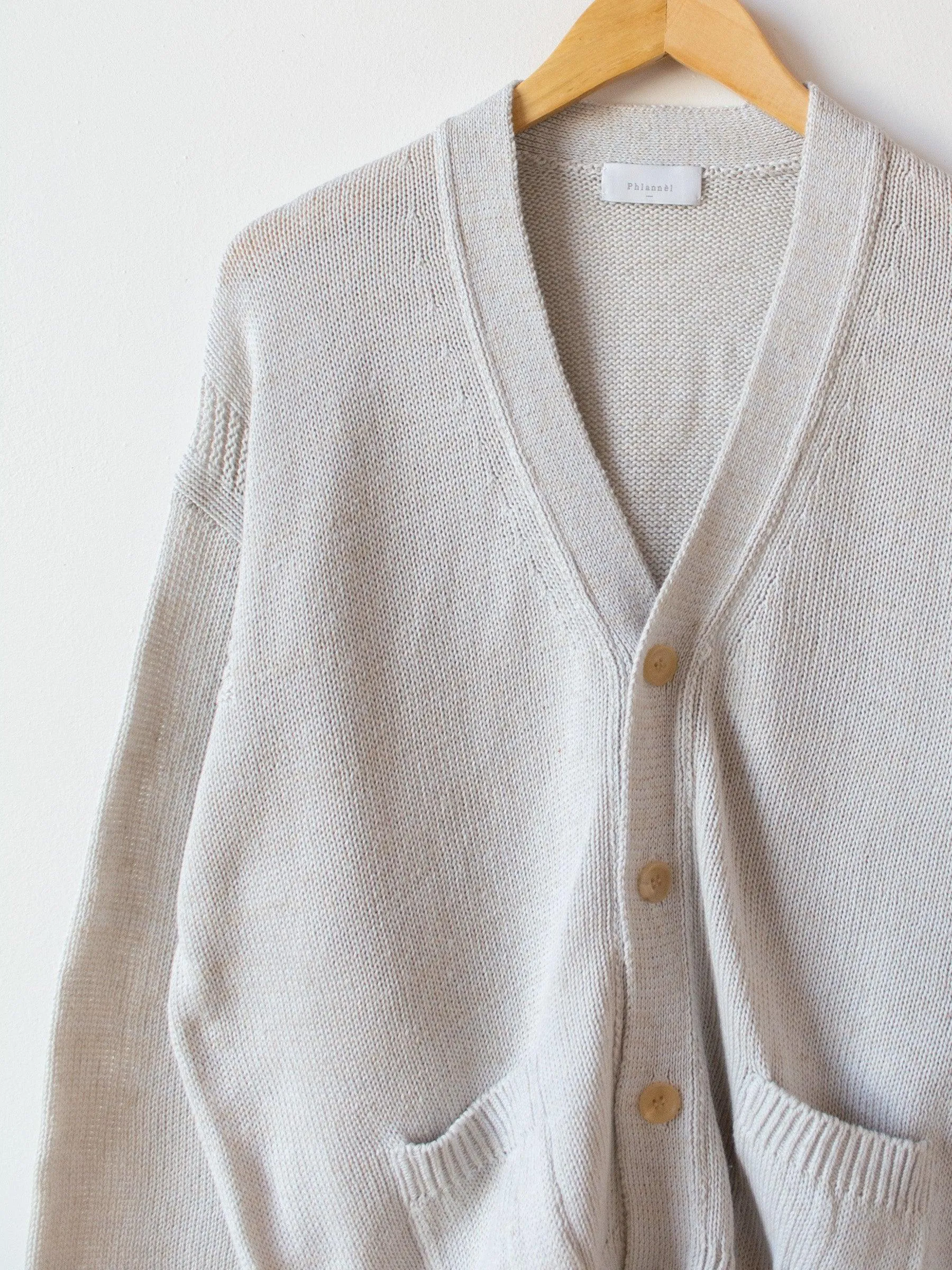 Cotton Linen Guernsey Cardigan - Light Gray Mix