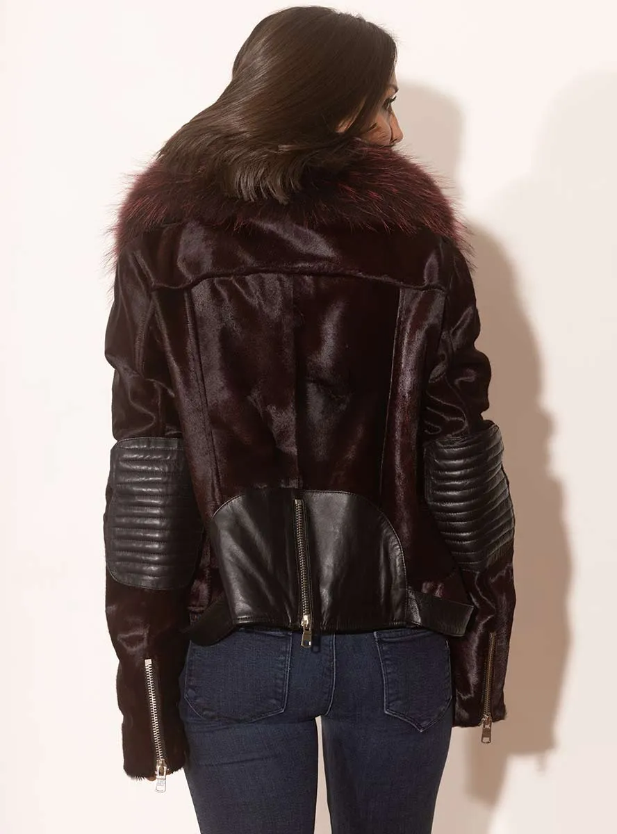 Cowhide Moto Jacket with Raccoon Fur Collar