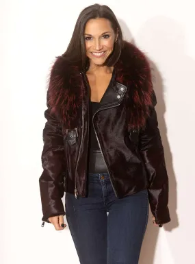 Cowhide Moto Jacket with Raccoon Fur Collar