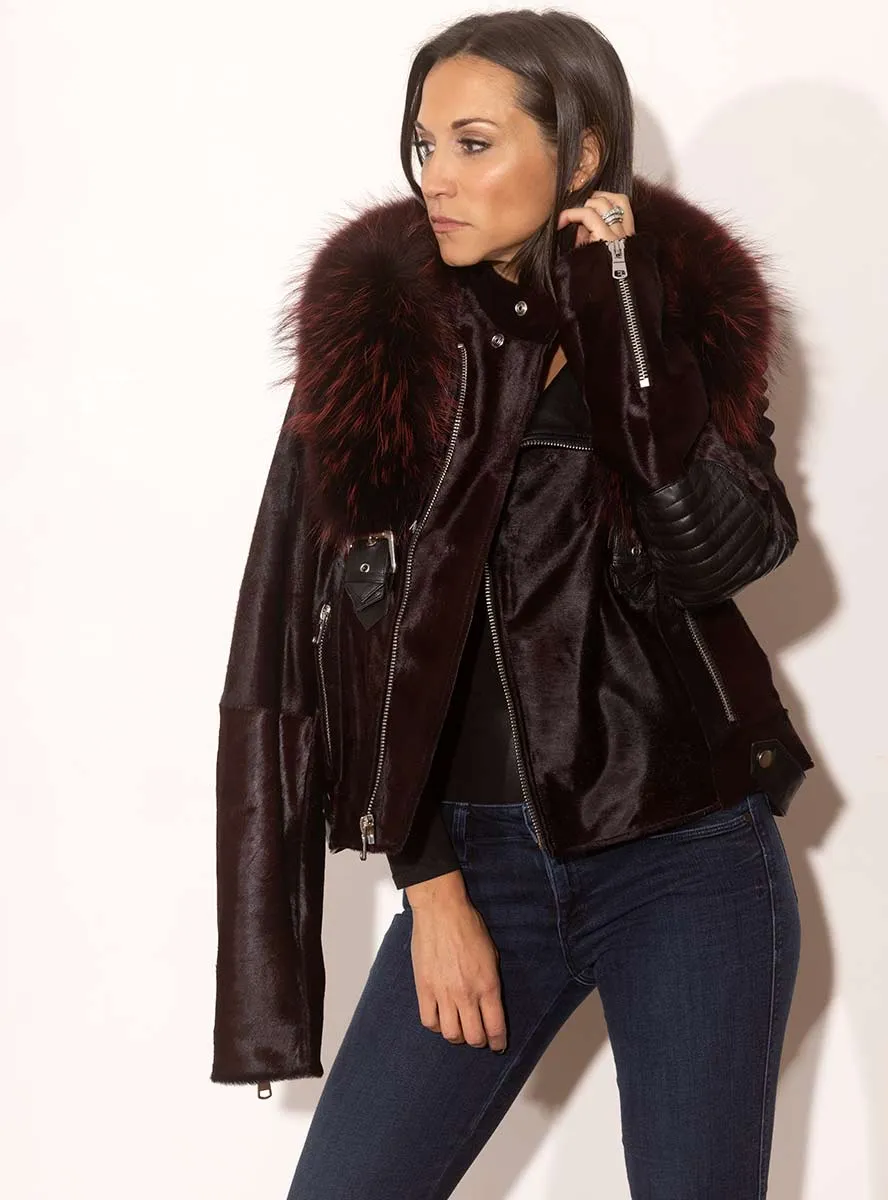 Cowhide Moto Jacket with Raccoon Fur Collar