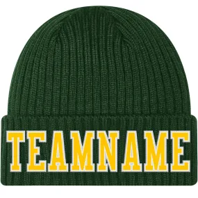 Custom Green Gold-White Stitched Cuffed Knit Hat