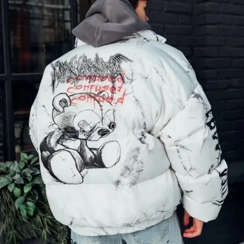 Dark Bear Graffiti Print Coat