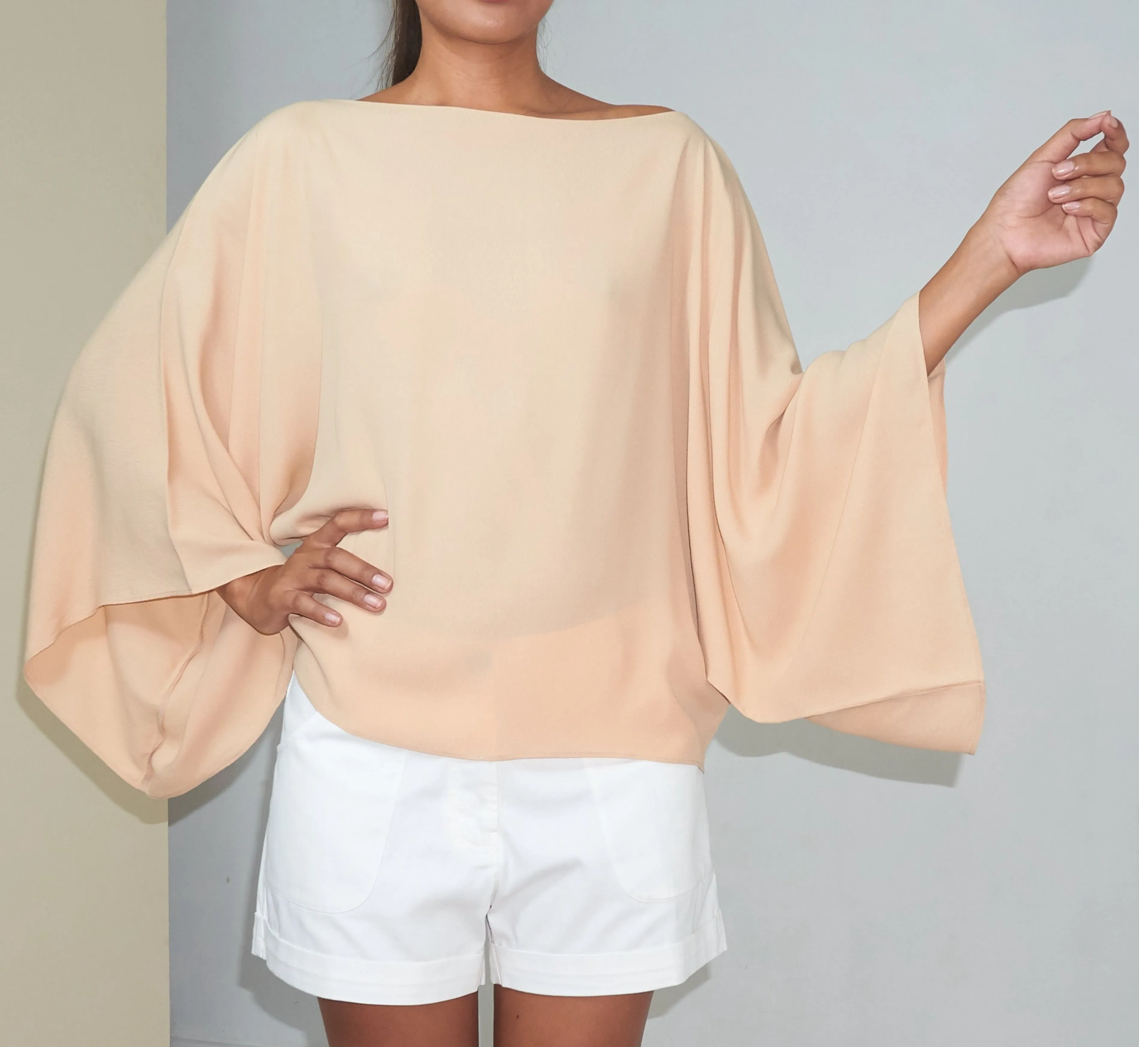 DAUN KIMONO TOP - Rayon Fujette Crepe | Beige