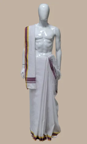 Deep Purple Dhoti & Attached Shawl