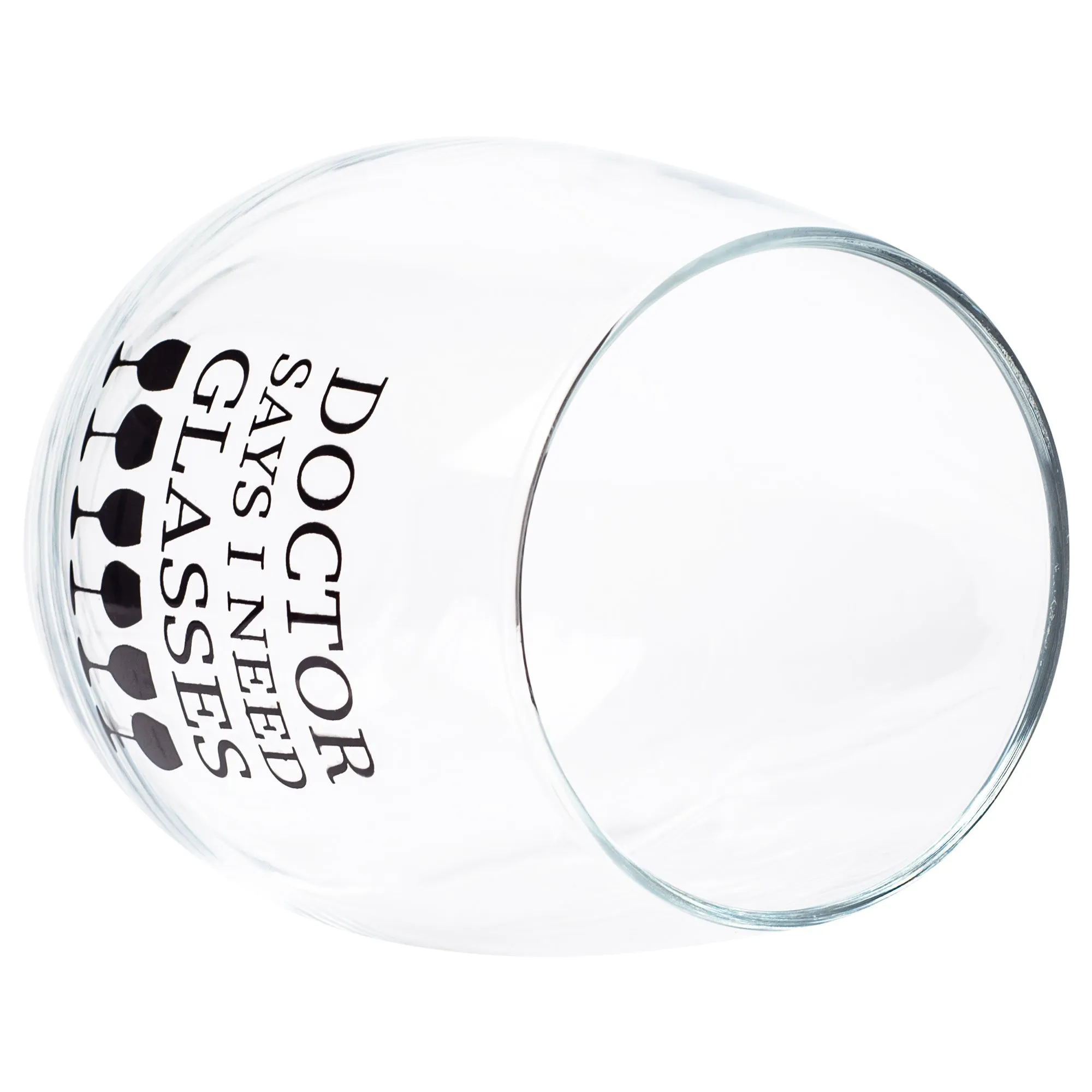 Doctor Says I Need Glasses Black 14 ounce Glass Stemless Wine Glass