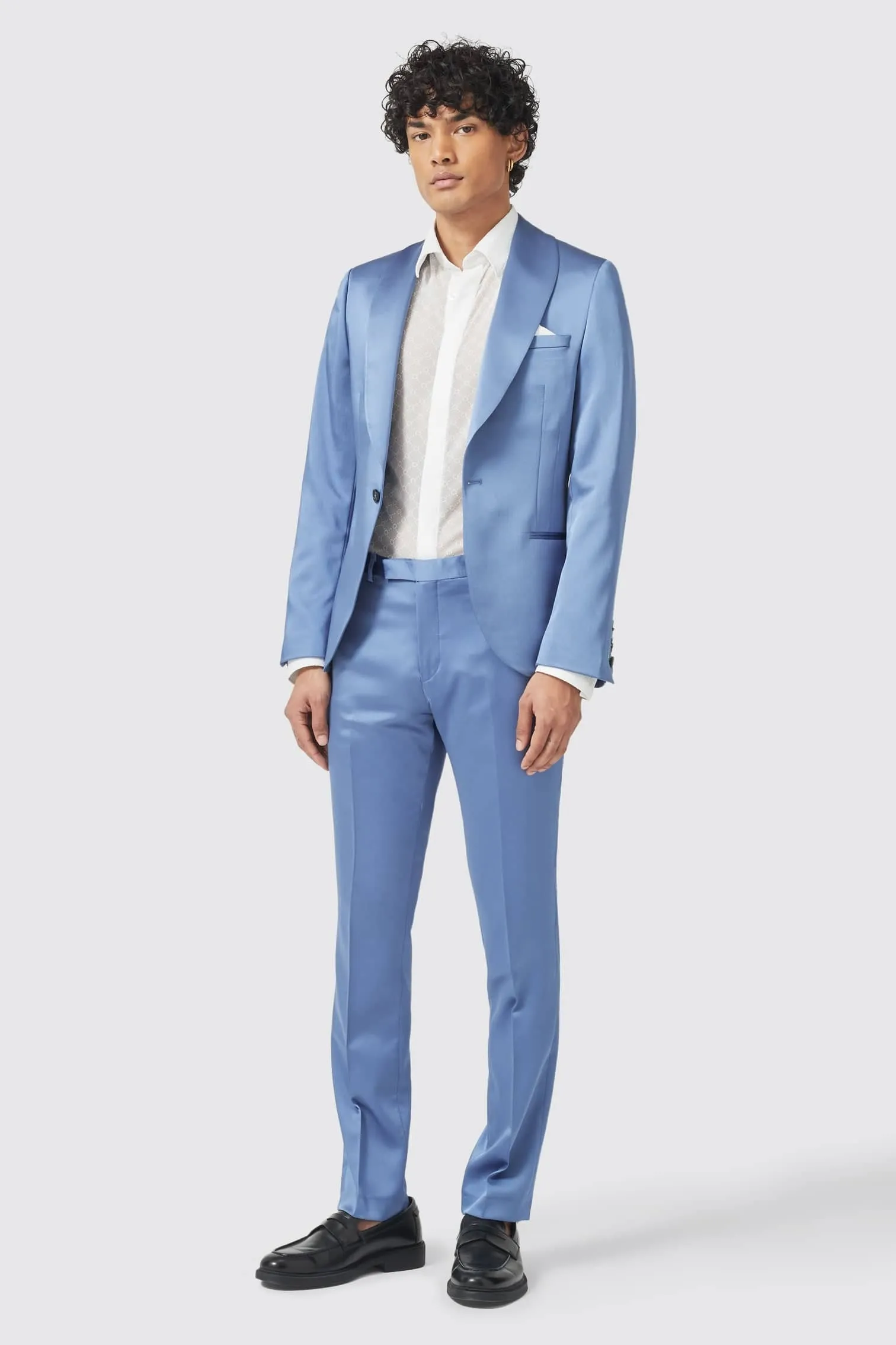 Draco Skinny Fit Blue Sateen Suit