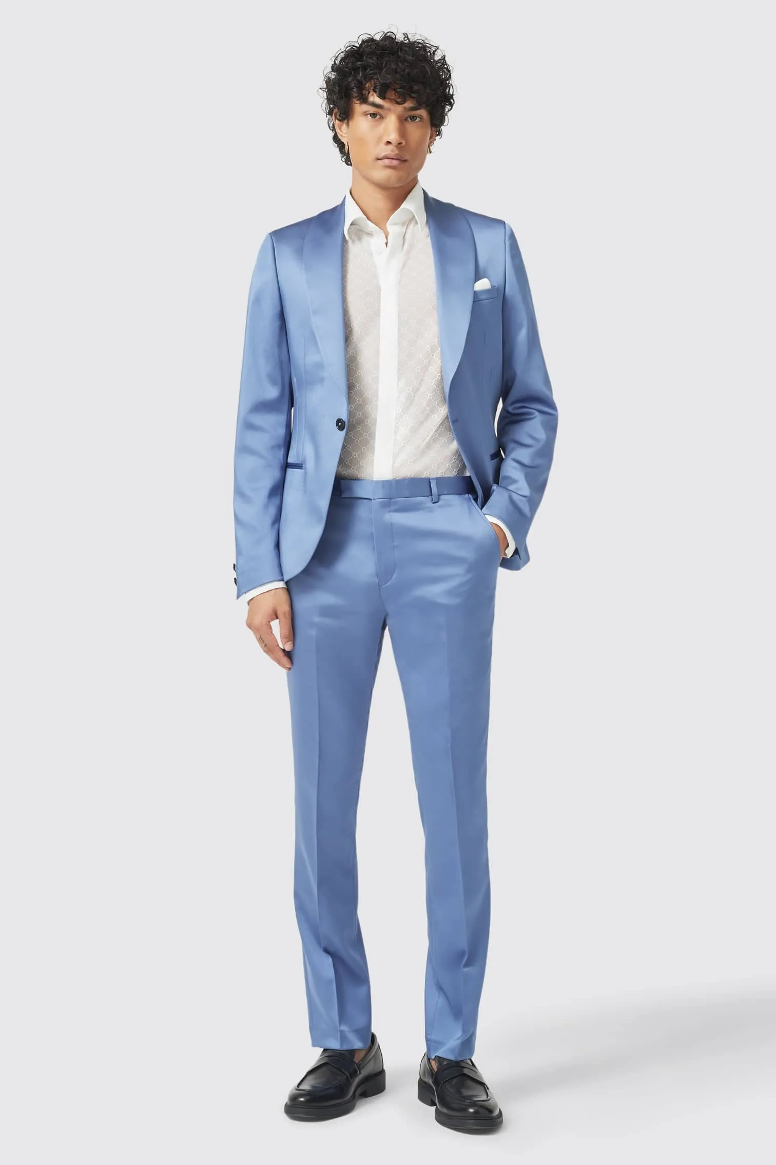 Draco Skinny Fit Blue Sateen Suit