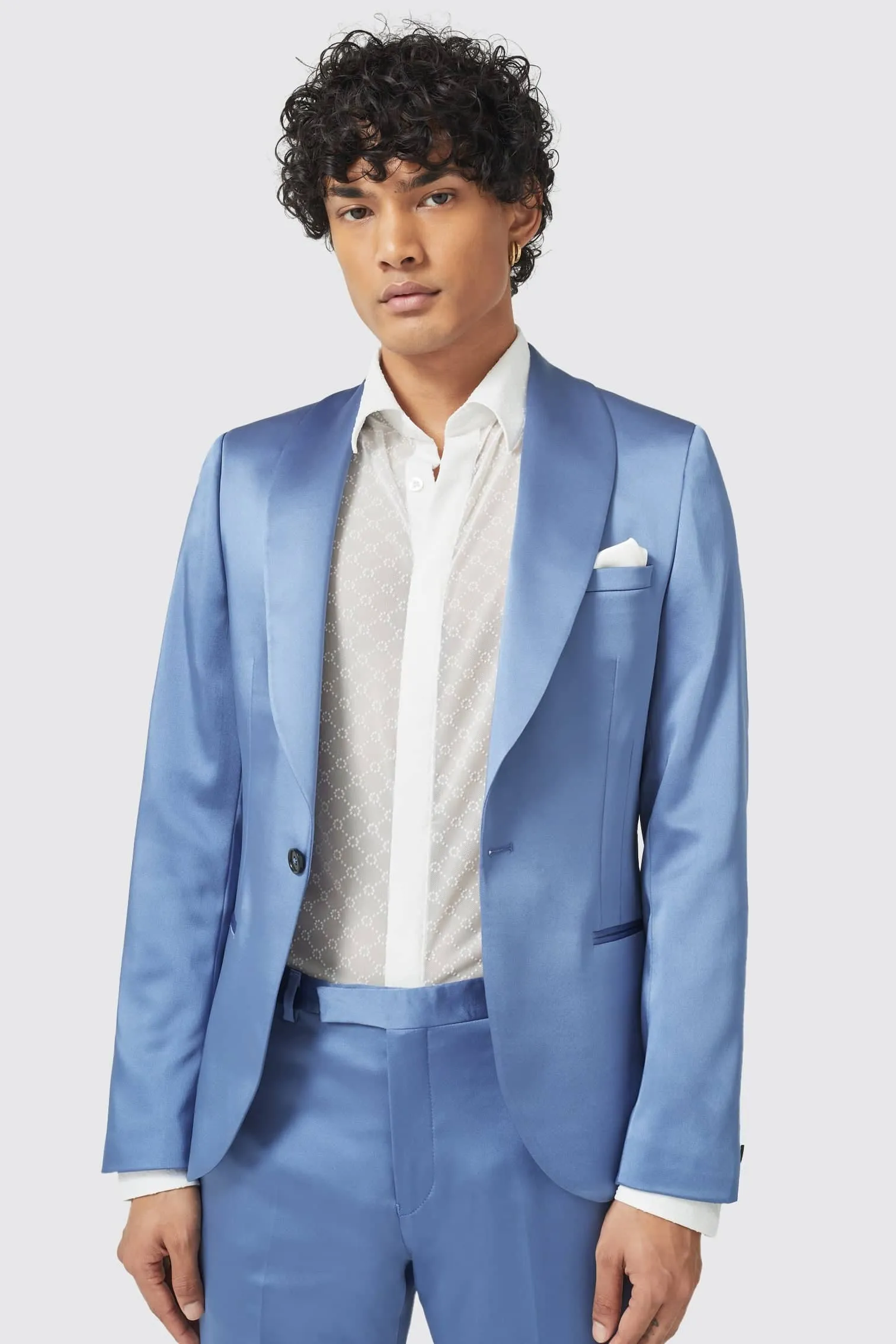 Draco Skinny Fit Blue Sateen Suit