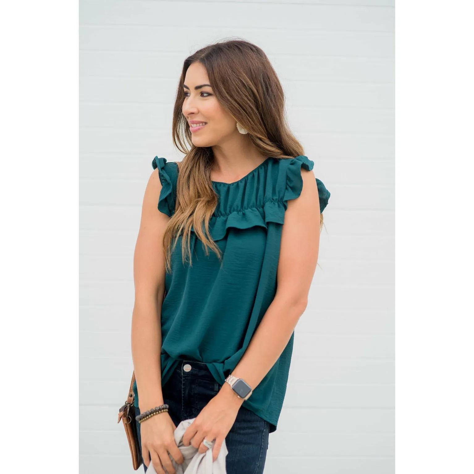 Dressy Bibbed Ruffle Sleeve Blouse