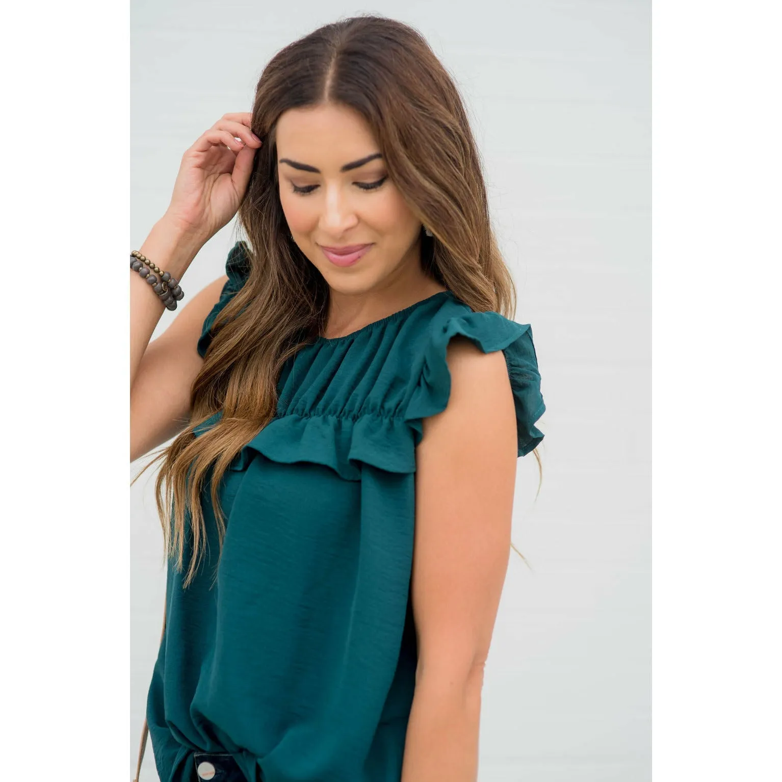 Dressy Bibbed Ruffle Sleeve Blouse