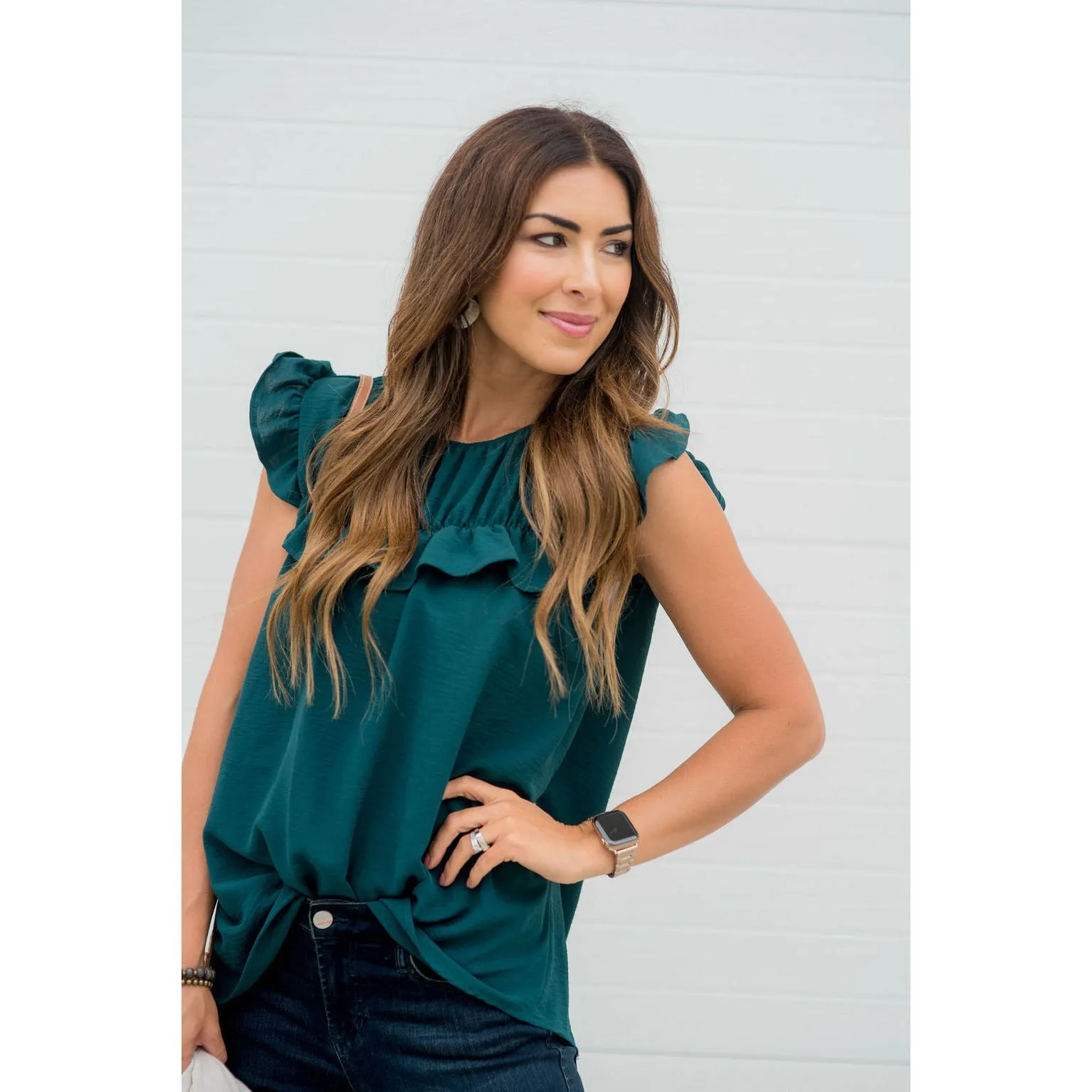 Dressy Bibbed Ruffle Sleeve Blouse