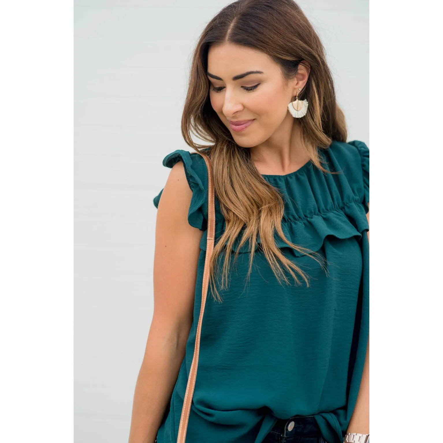 Dressy Bibbed Ruffle Sleeve Blouse