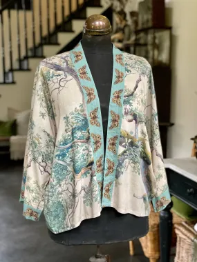 Earth and Sky Cropped Bamboo Kimono Cardigan with Tree Print