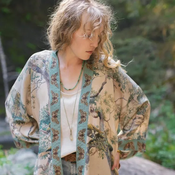 Earth and Sky Cropped Bamboo Kimono Cardigan with Tree Print