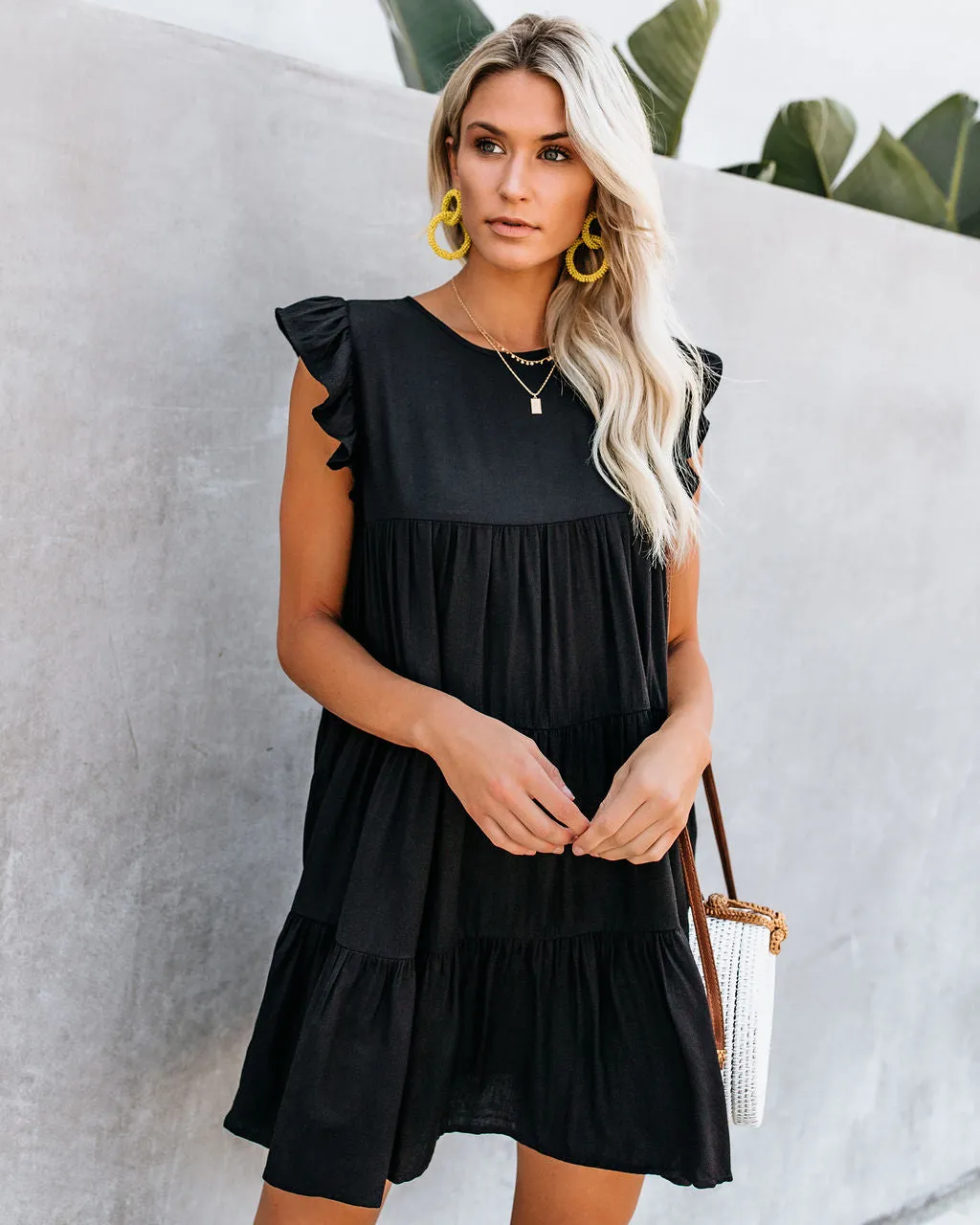 East Coast Pocketed Tiered Babydoll Dress - Black