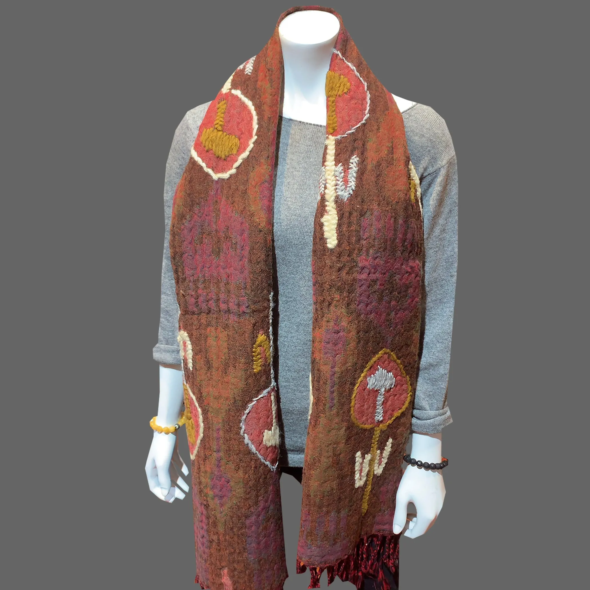 Embroidered boiled wool wrap scarf