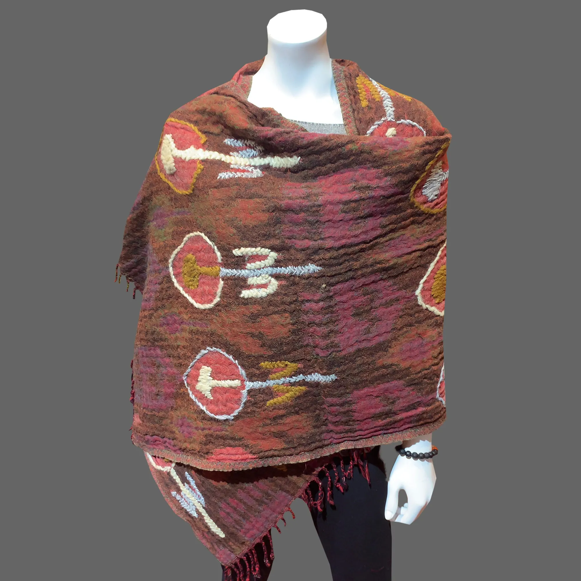 Embroidered boiled wool wrap scarf