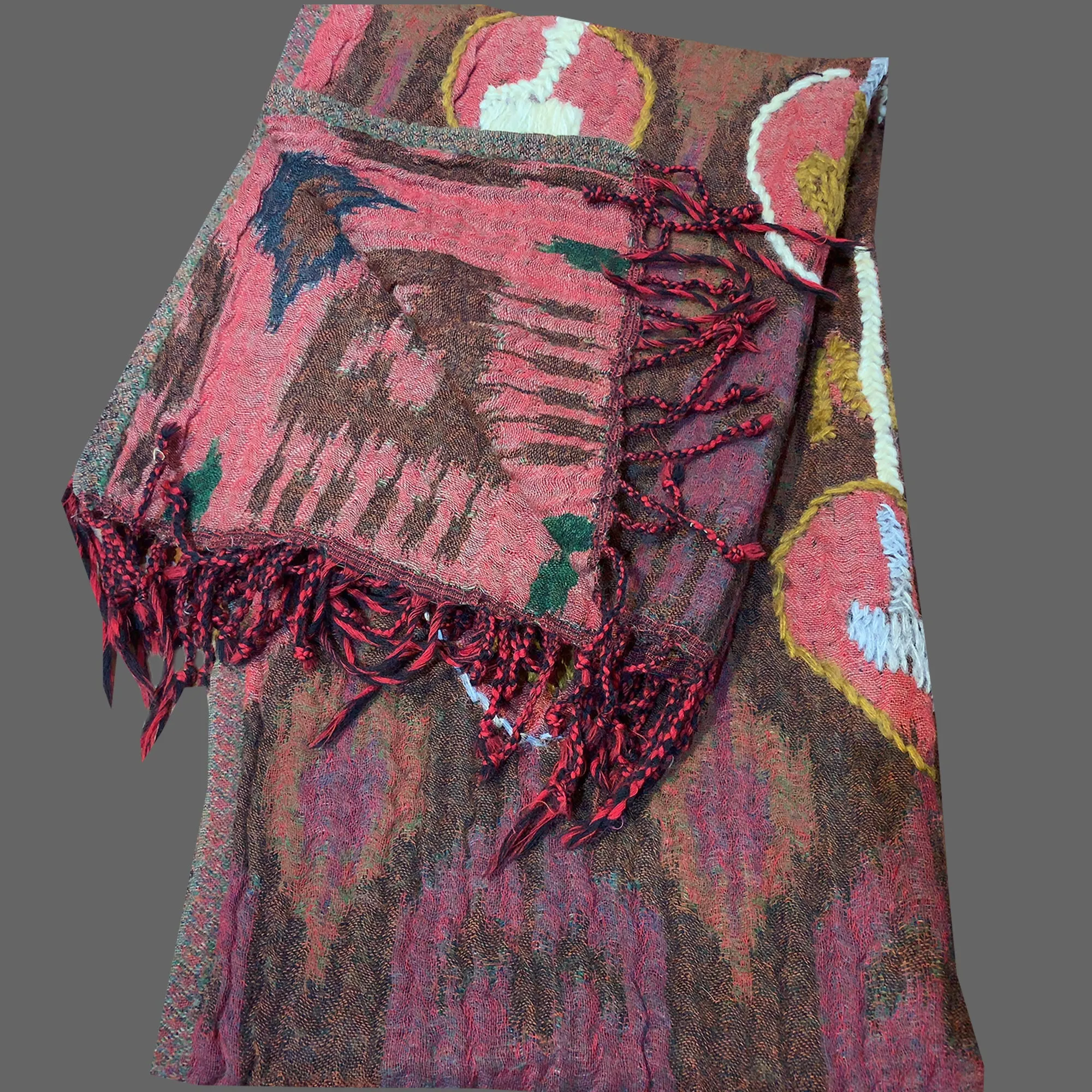 Embroidered boiled wool wrap scarf