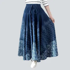 Embroidered flare denim skirt