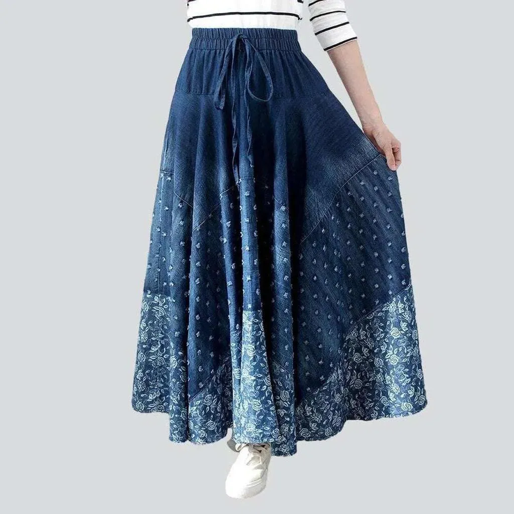 Embroidered flare denim skirt