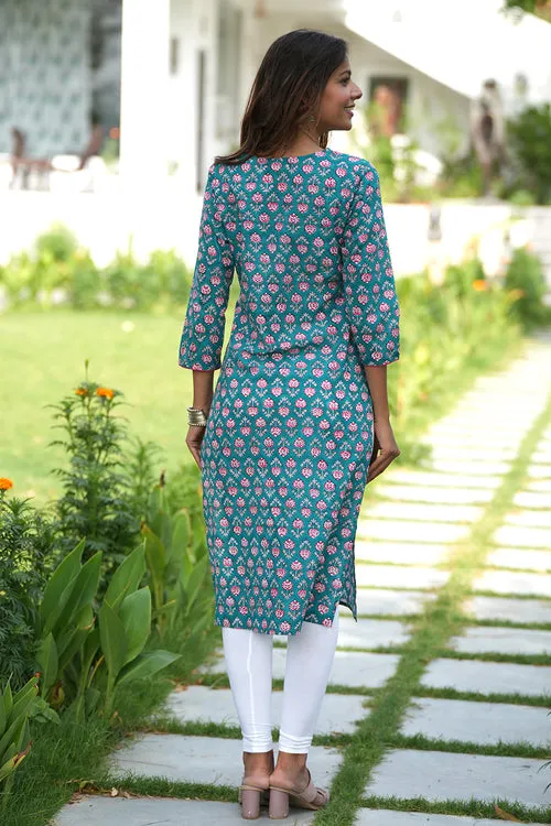 Evergreen Enigma Handblock Printed Cotton Kurti