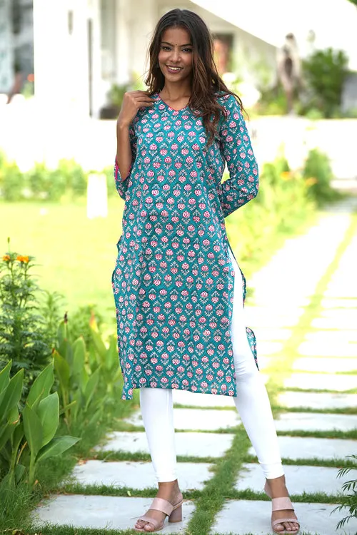 Evergreen Enigma Handblock Printed Cotton Kurti