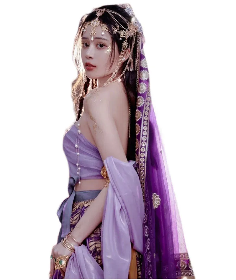 Exotic Style Dunhuang Feitian Western Region Princess Style Purple Shawl and Accessories