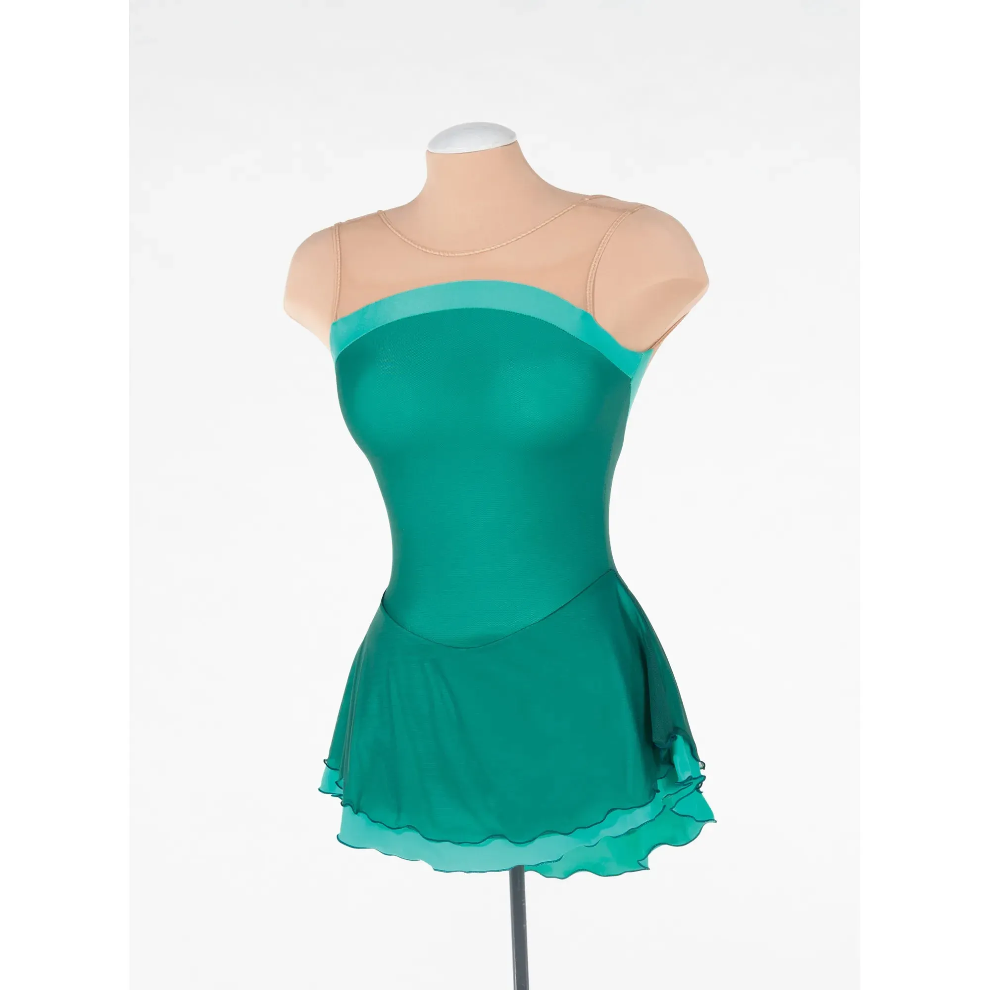 F23021P Competition Figure Skating Mesh Overlay Dress PLAIN