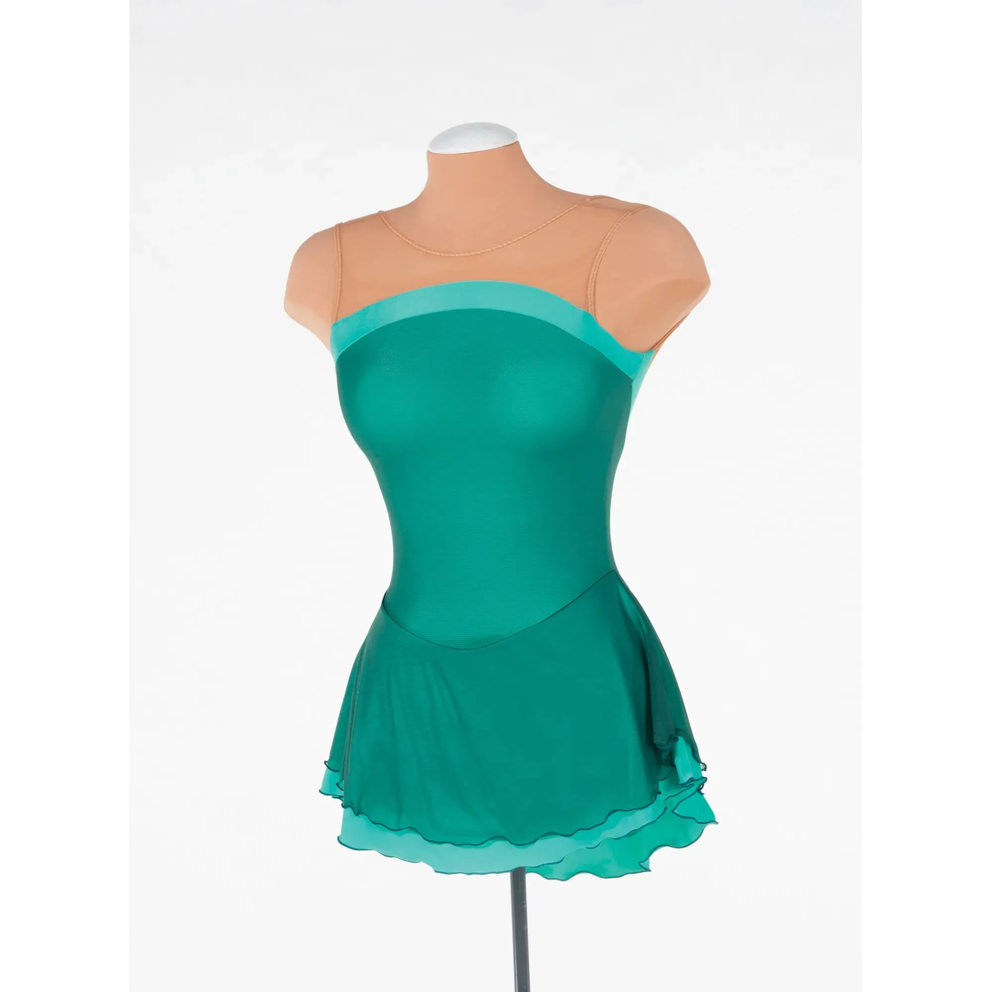 F23021P Competition Figure Skating Mesh Overlay Dress PLAIN