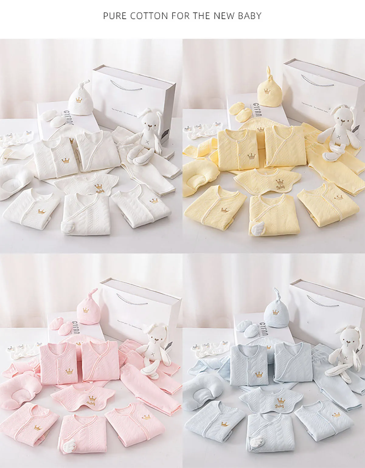 Fancydresswale new born baby gift- White set of 20 dresses & baby accessories