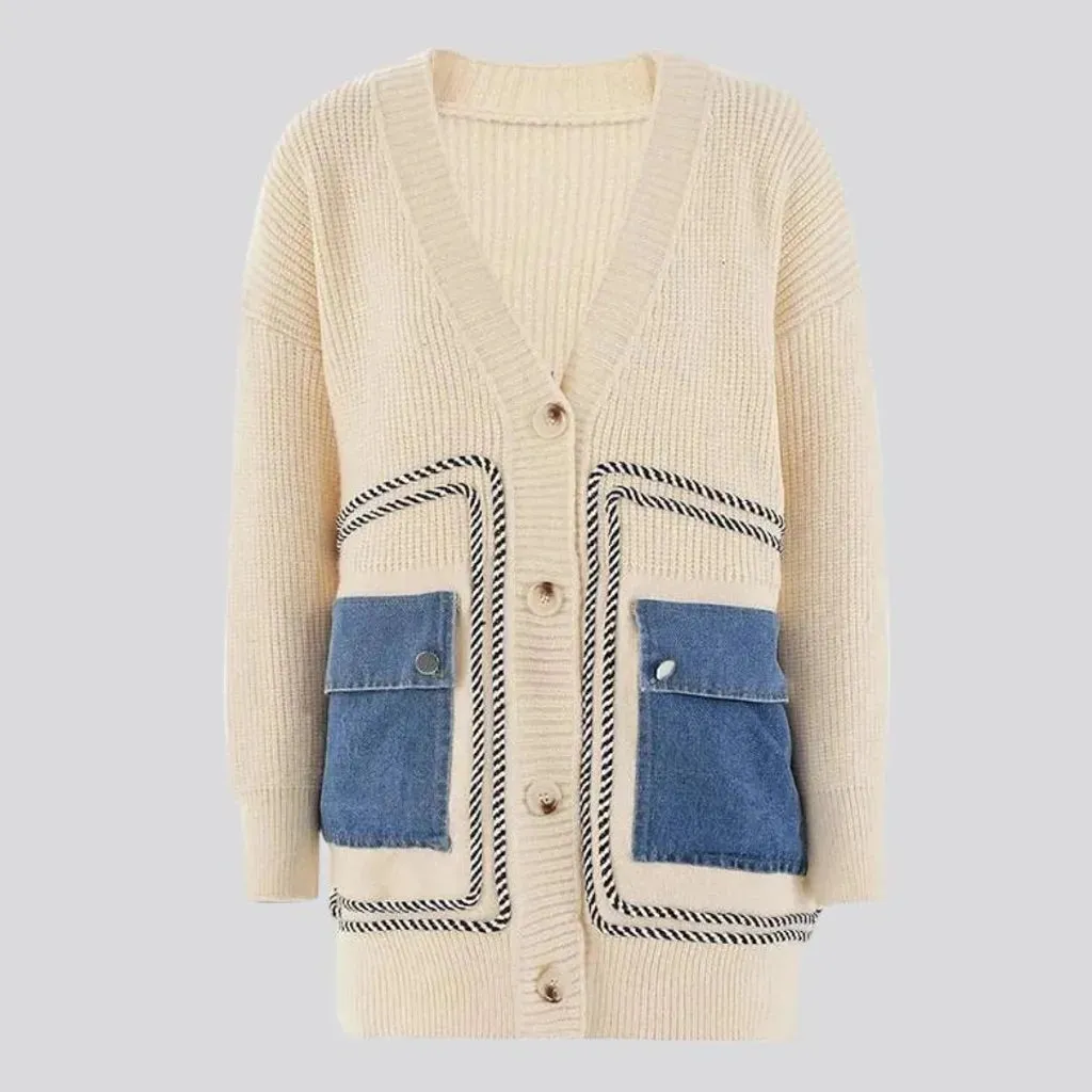 Fashionable cargo pockets jeans cardigan for women