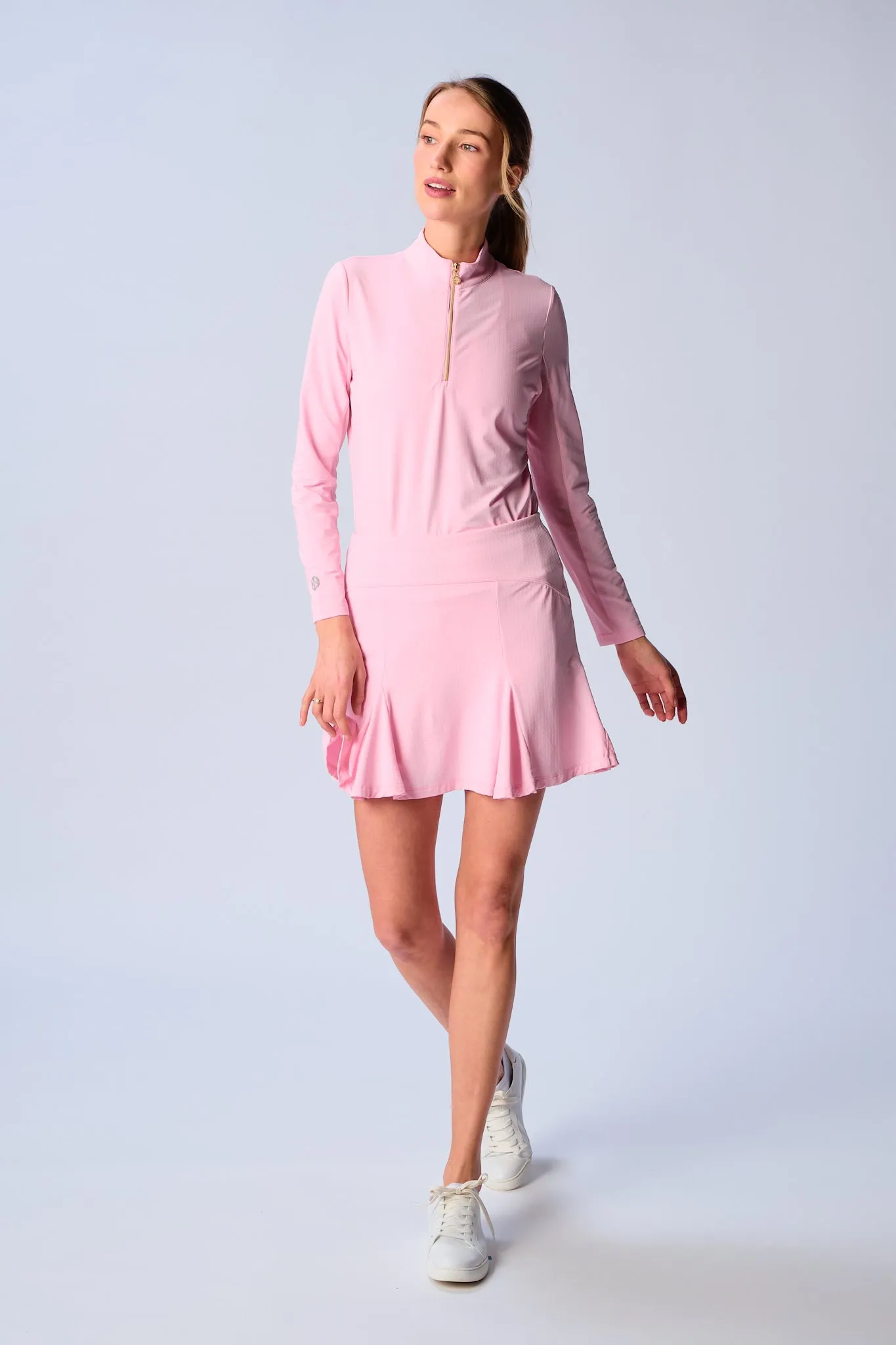 Flare Godet Skort In Light Pink