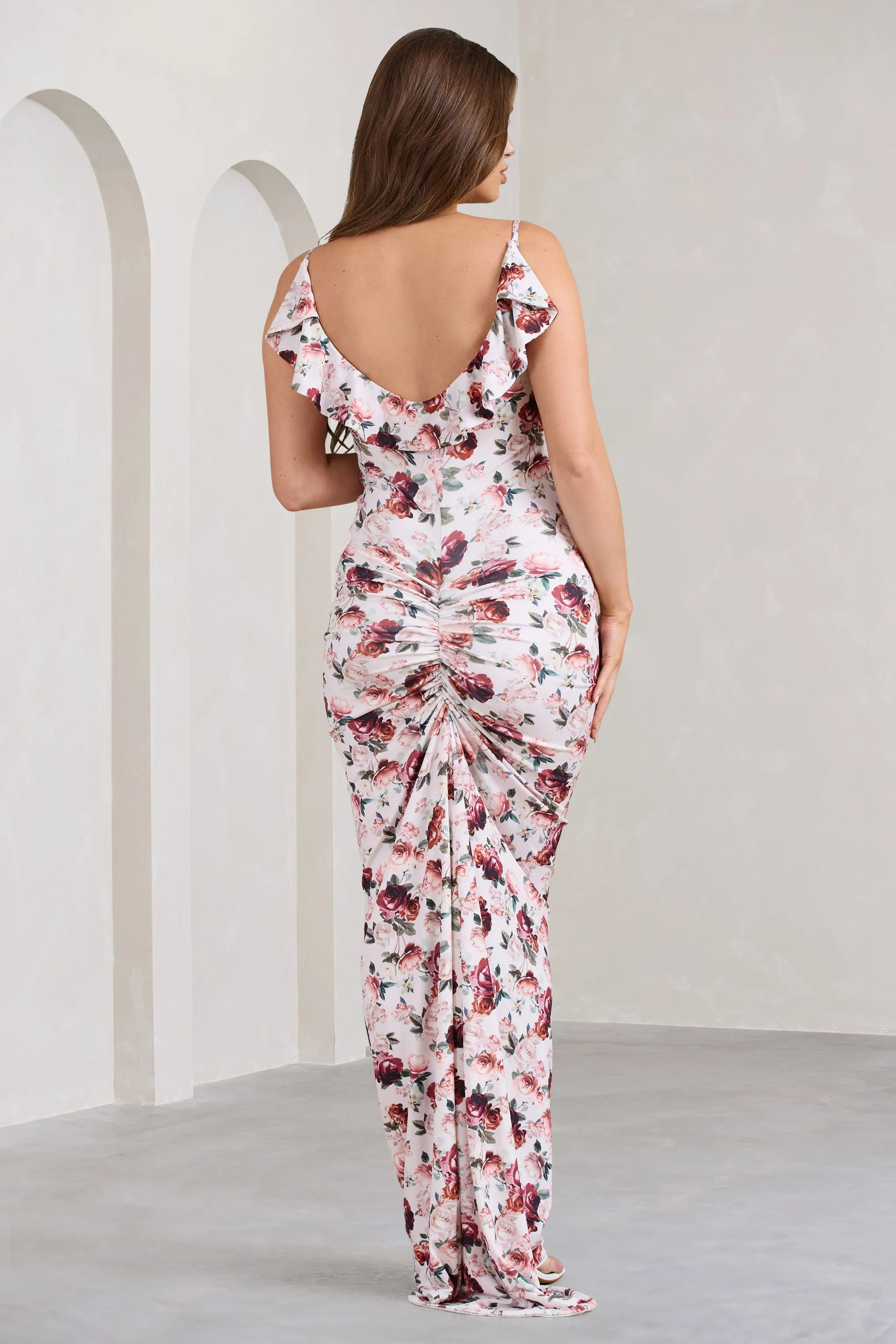 Flute | White Floral Print Maternity Cowl Bodycon Cami Maxi Dress