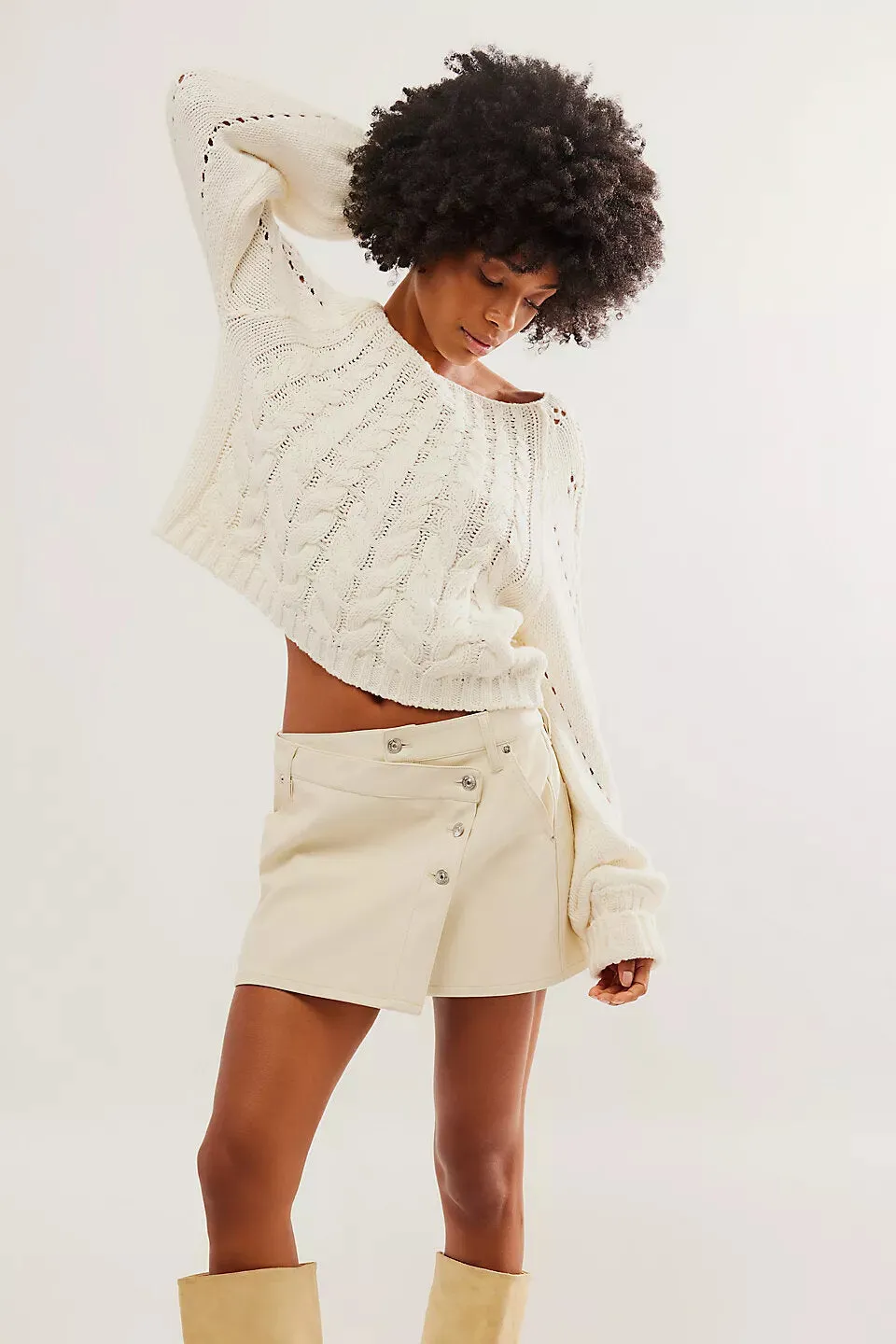 Free People Wynne Vegan Skirt in Bone