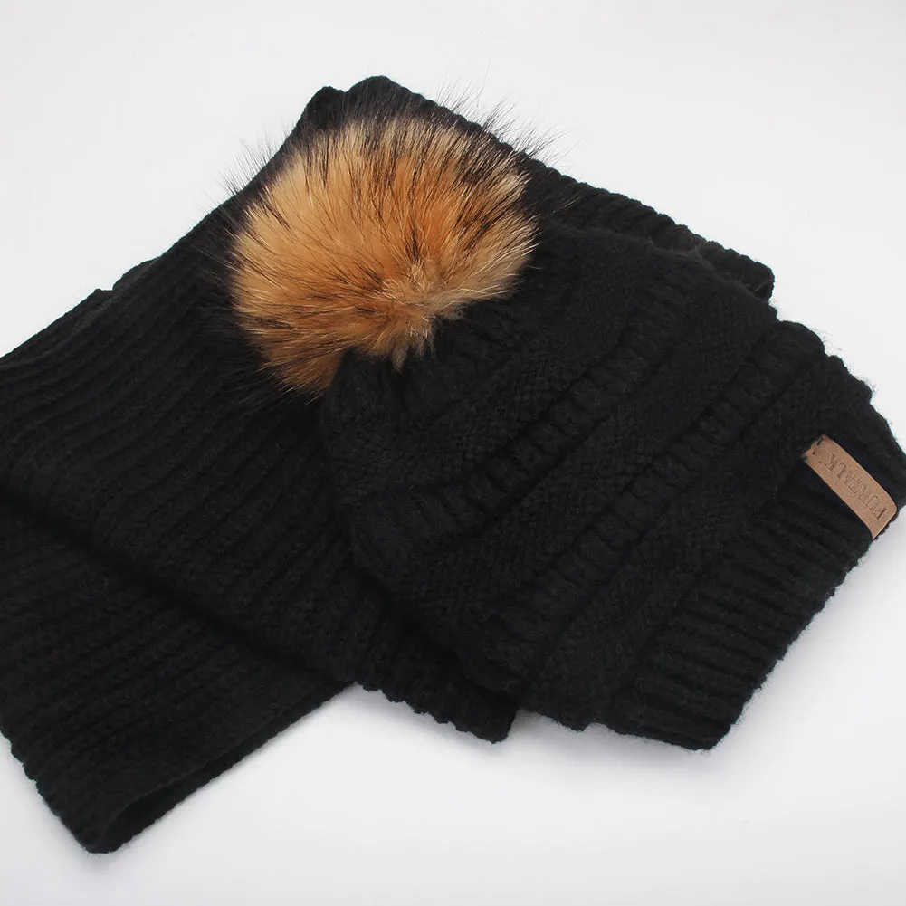 FURTALK Child Winter Real Fur PomPom Hat Scarf Set  Drop Shipping CH011