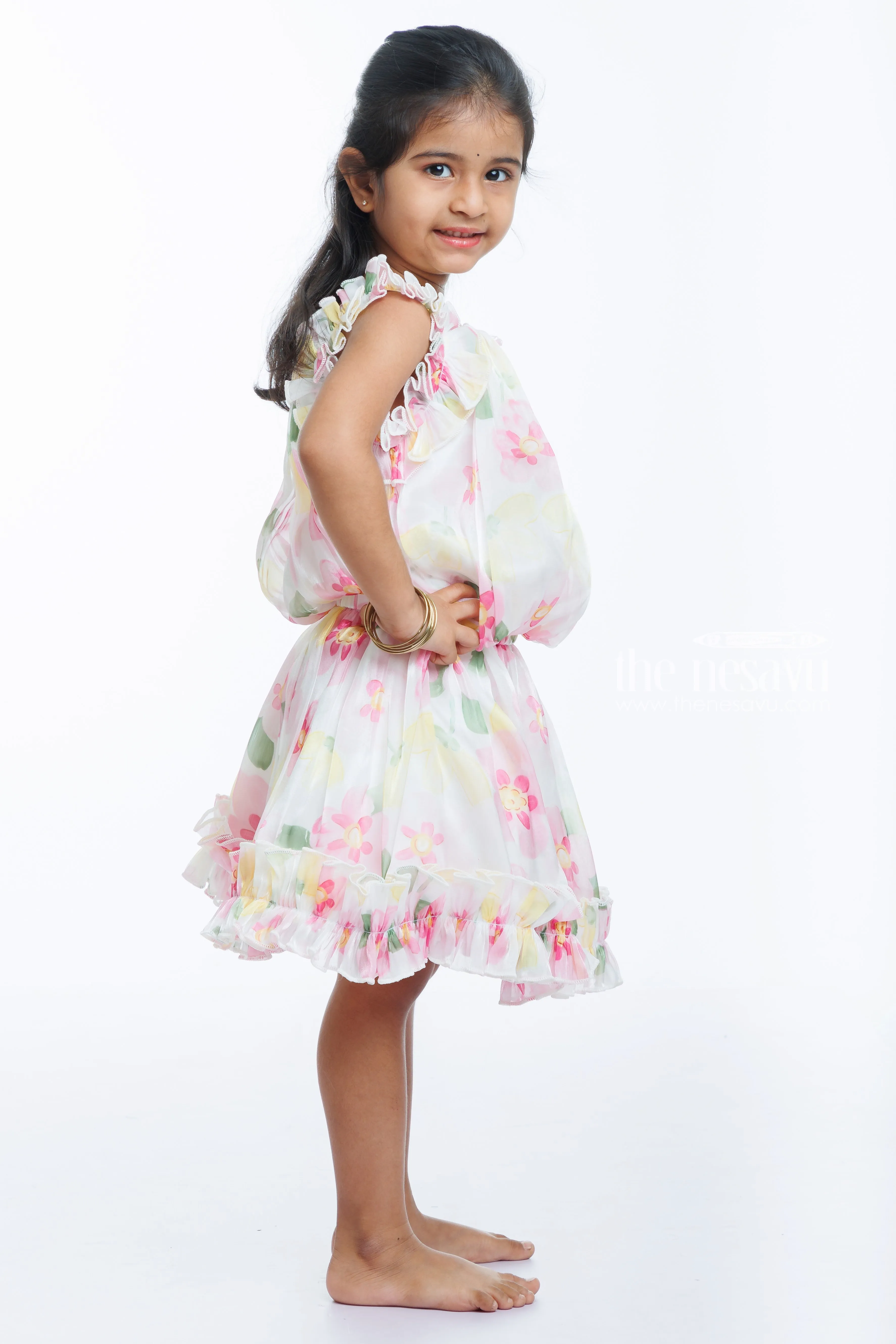 Girls Blossom Pink Ruffle Top and Skirt Set - Playful Elegance