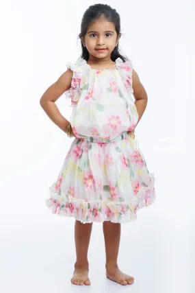 Girls Blossom Pink Ruffle Top and Skirt Set - Playful Elegance